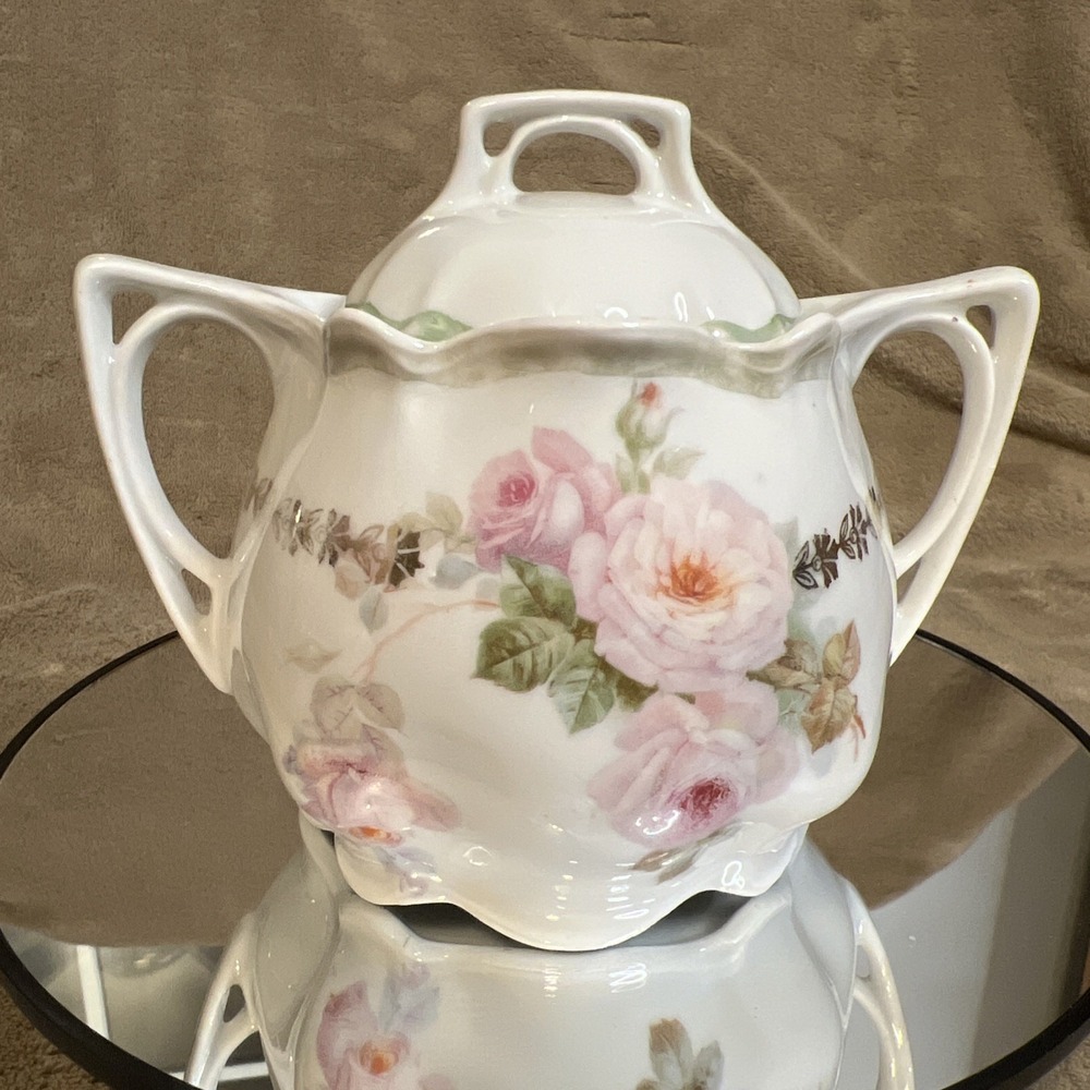 Antique PSAA Bavaria Hand Painted Sugar Bowl 1919-1927 Gold Trim
